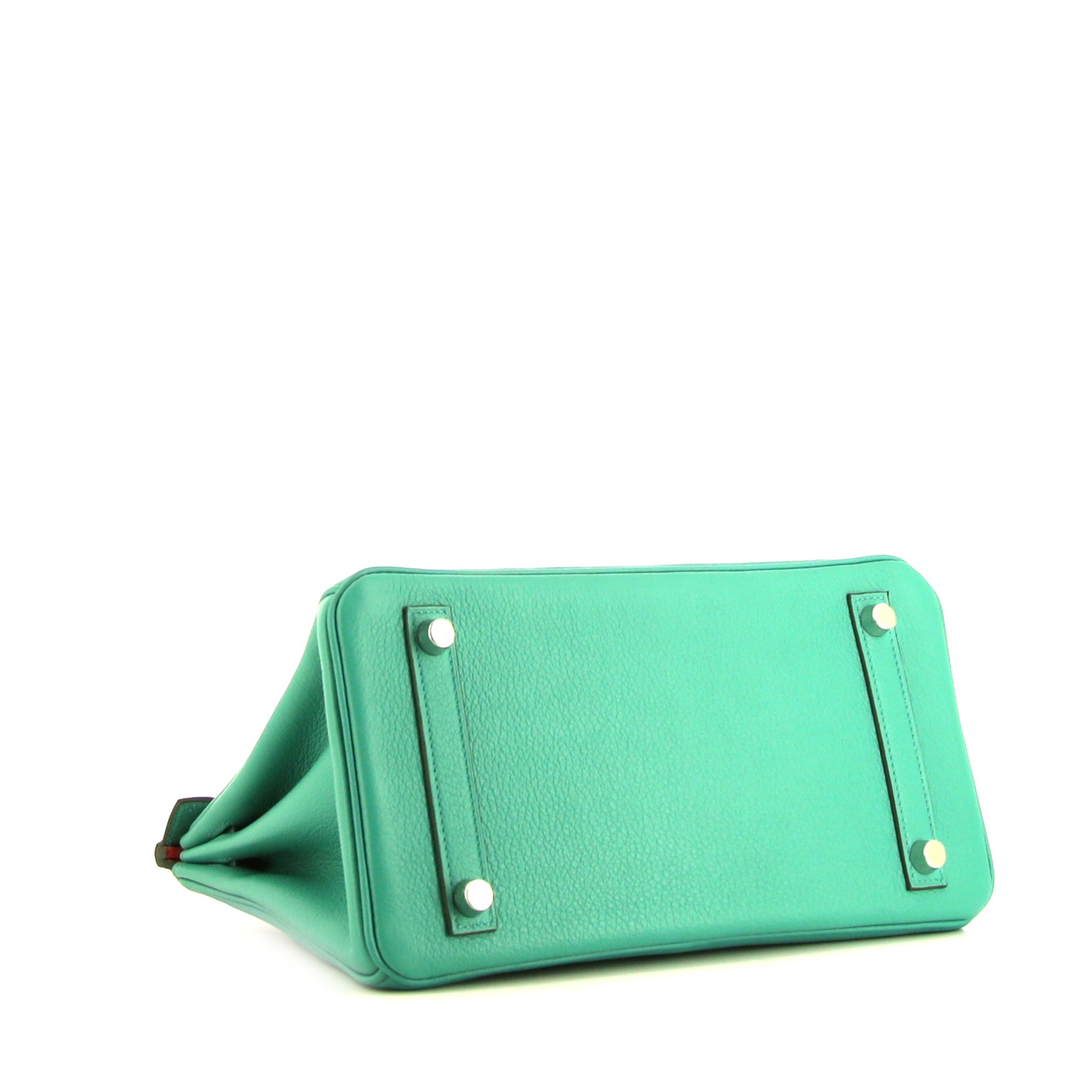 Hermes Birkin 25 cm handbag in Vert Veronese leather taurillon clémence - Detail D5