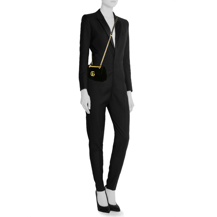 Borsa a tracolla Gucci GG Marmont mini in velluto nero con decori geometrici - Detail D2