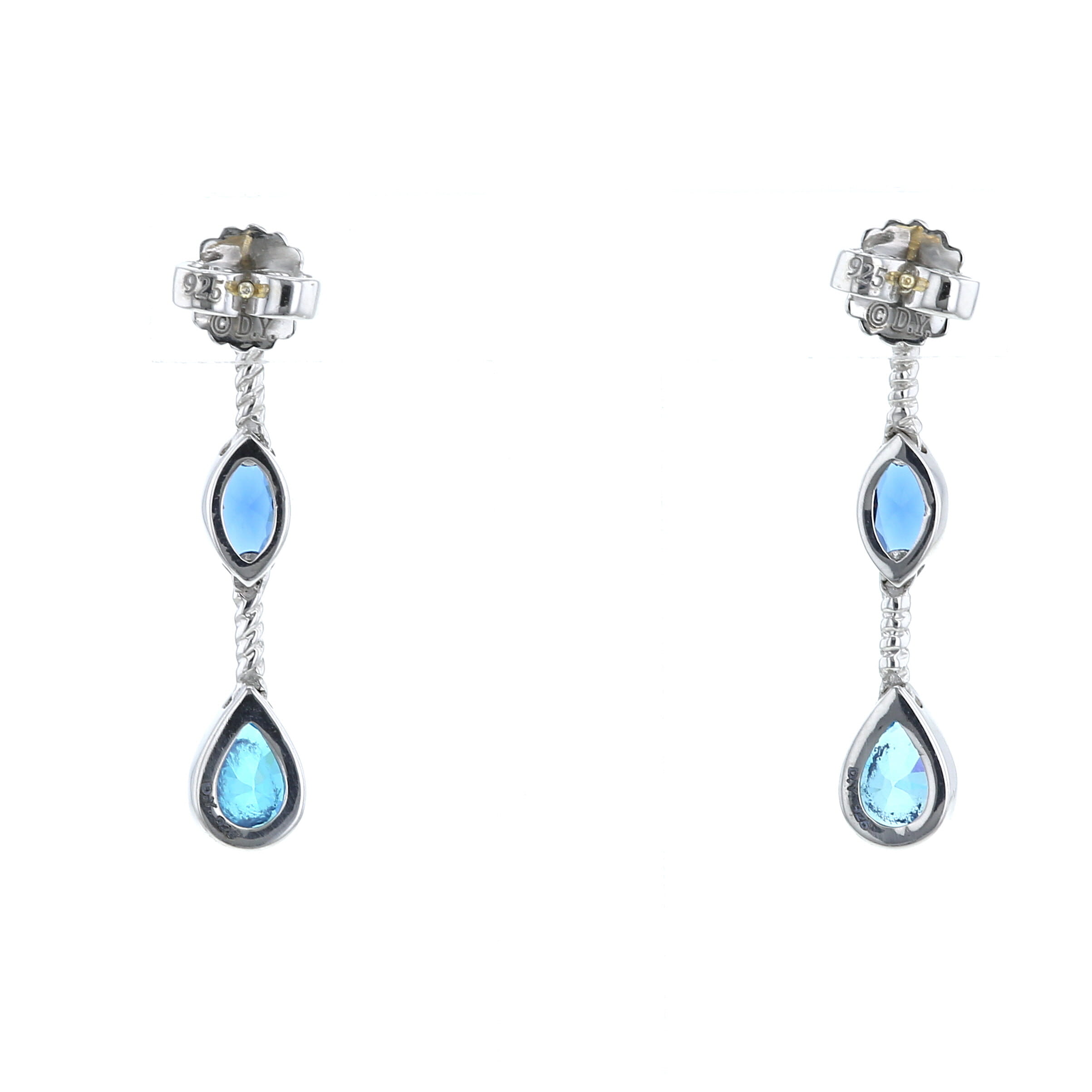 Paire de pendants d'oreilles David Yurman en argent, diamants, topaze bleue et cordiérite - Detail D2
