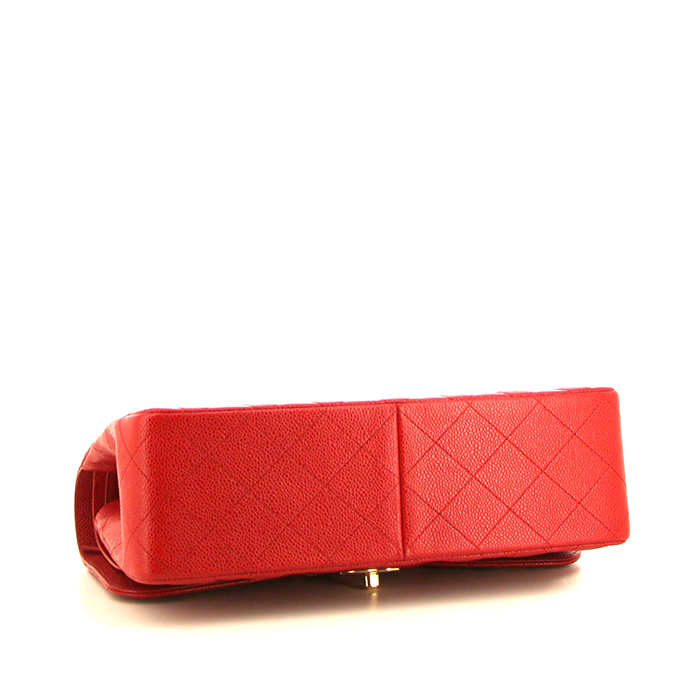 Sac bandoulière Chanel Timeless jumbo en cuir grainé matelassé rouge - Detail D5