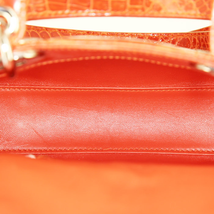 Dior Mini Lady Dior shoulder bag in orange crocodile - Detail D3