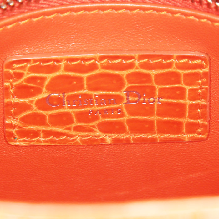 Borsa a tracolla Dior Mini Lady Dior in coccodrillo arancione - Detail D4