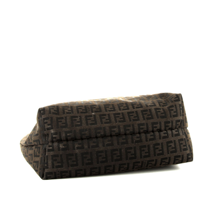 Bolso de mano Fendi Zucca en lona Monogram marrón y cuero marrón - Detail D4