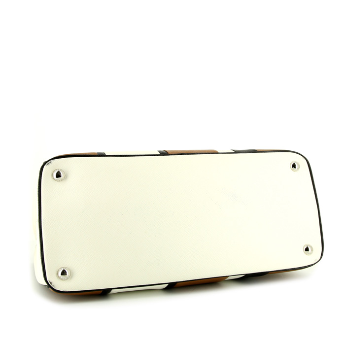 Prada Galleria large model handbag in black, brown and white leather saffiano - Detail D5