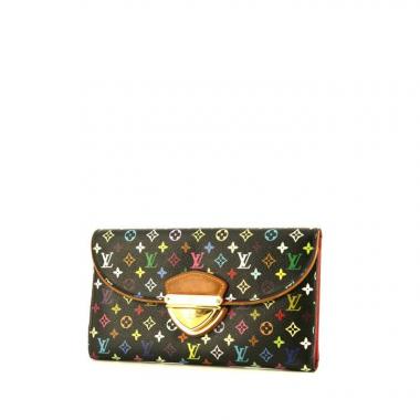 Billetera Louis Vuitton Eugenie en lona Monogram multicolor negra y cuero natural