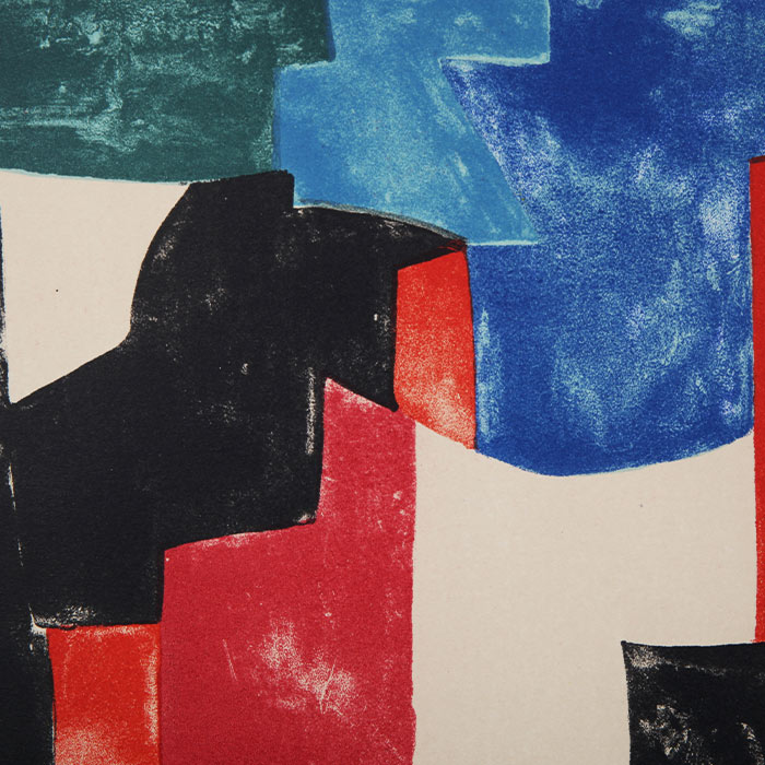 Serge Poliakoff, "Composition noire, bleue et rouge, lithographie 37", in colors on paper, signed, on a limited edition, of 1962 - Detail D1