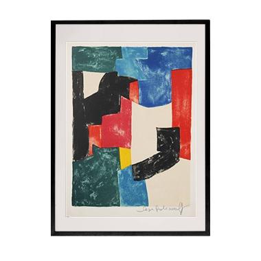 Serge Poliakoff, "Composition noire, bleue et rouge, lithographie 37", en couleurs sur papier, signée, tirage limité, de 1962