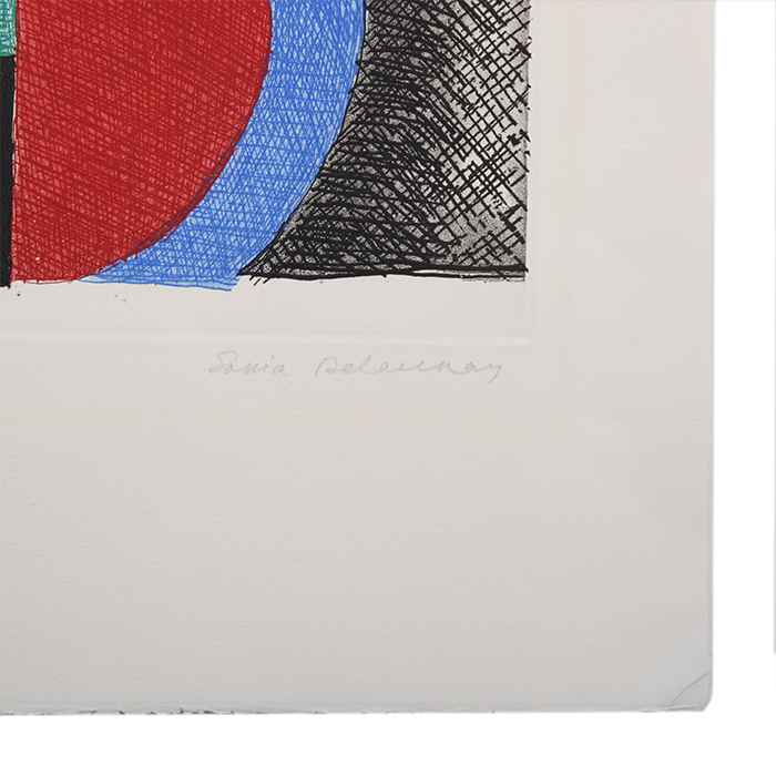 Sonia Delaunay, "Composition", eau-forte et aquatinte sur papier, signée, numérotée et encadrée, de 1966
