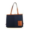 Loewe Cushion shopping bag in navy blue canvas and brown leather - 360 thumbnail