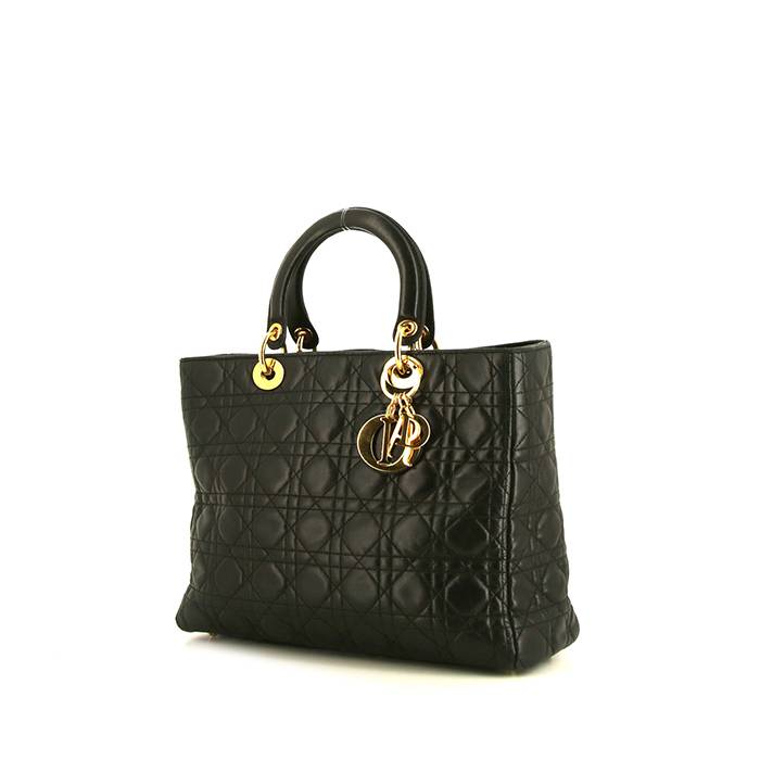 Dior Lady Dior large model handbag in black leather cannage - 00pp