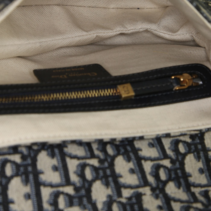 Dior Saddle handbag in blue monogram canvas Oblique and blue leather - Detail D2