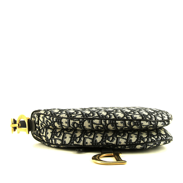 Dior Saddle handbag in blue monogram canvas Oblique and blue leather - Detail D4