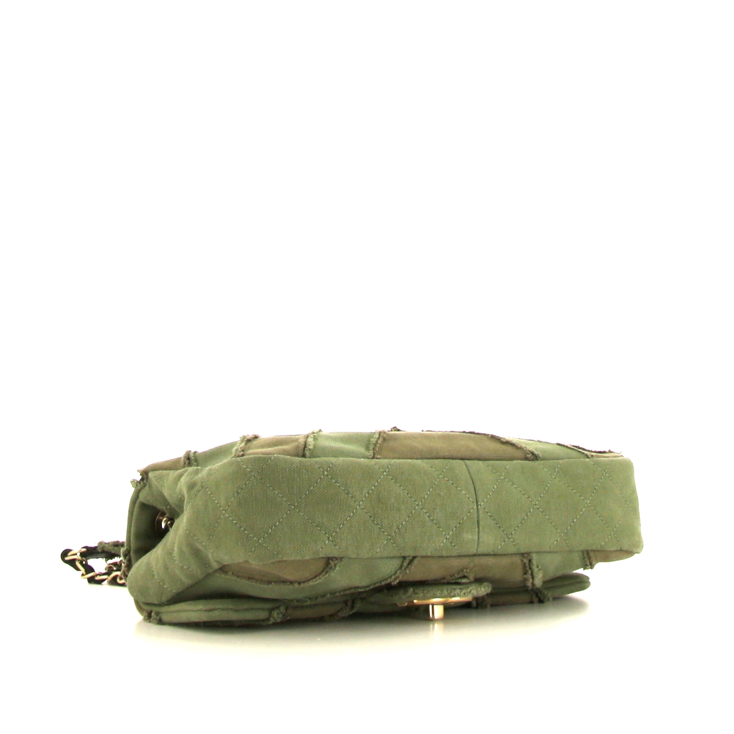 Sac à main Chanel Timeless en jersey vert-kaki et marron - Detail D5