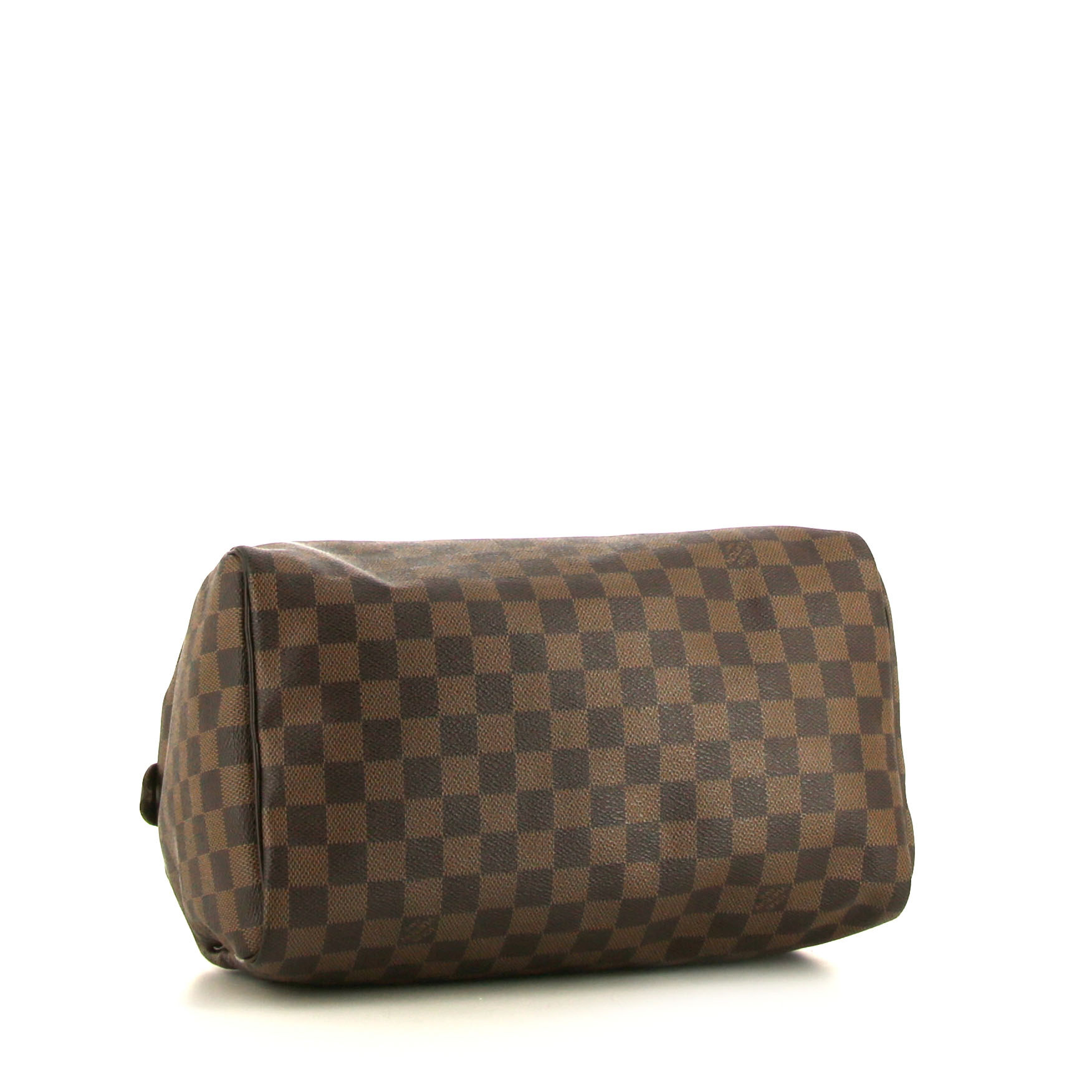 Louis Vuitton Speedy 30 handbag in ebene damier canvas and brown leather - Detail D4