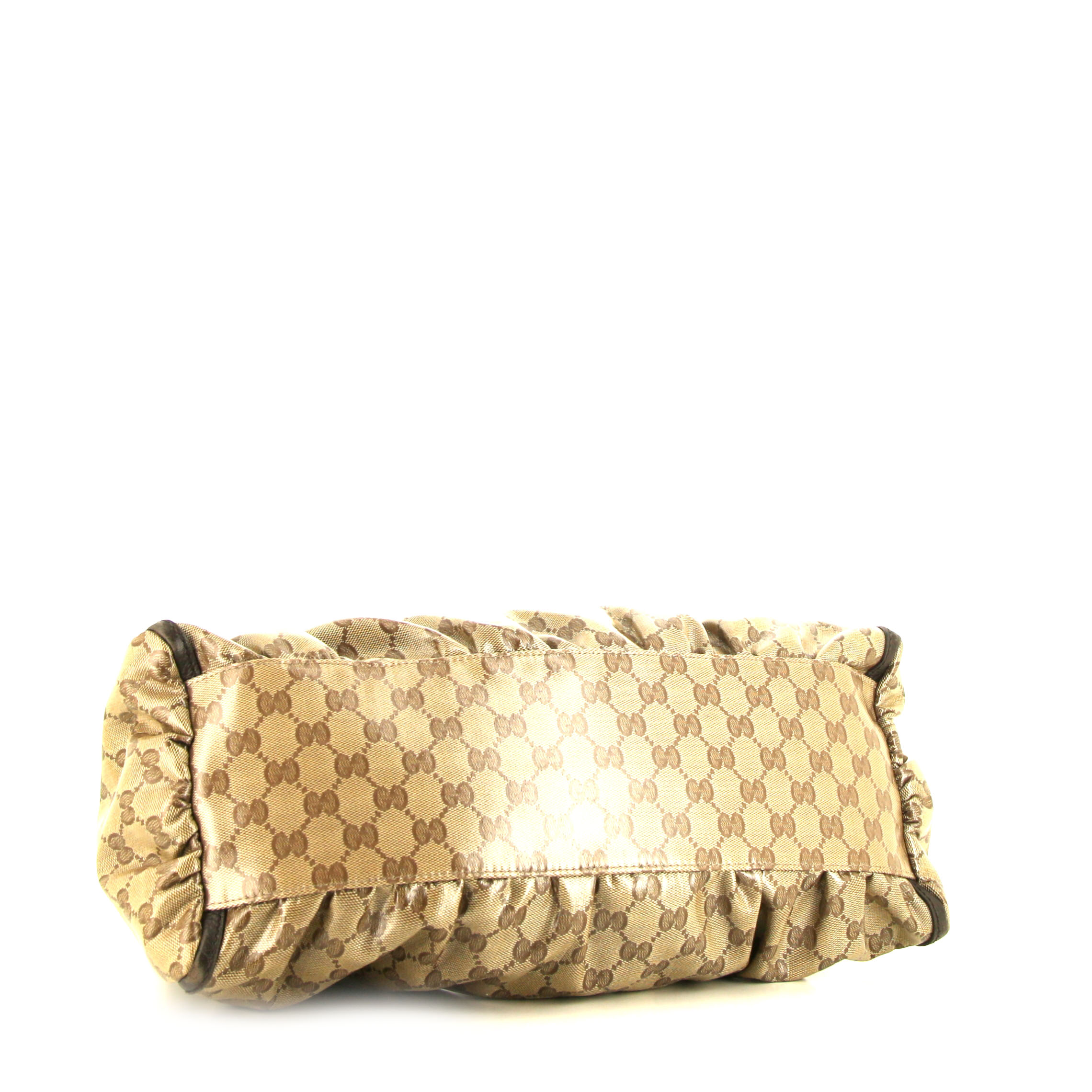 Borsa Gucci Gucci Vintage in tela monogram beige e pelle marrone - Detail D4