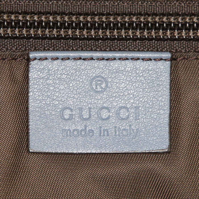 Borsa a tracolla Gucci in tela monogram beige con motivo e pelle blu - Detail D3