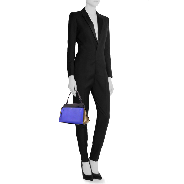 Borsa Celine Edge in pelle nera blu e color talpa - Detail D1