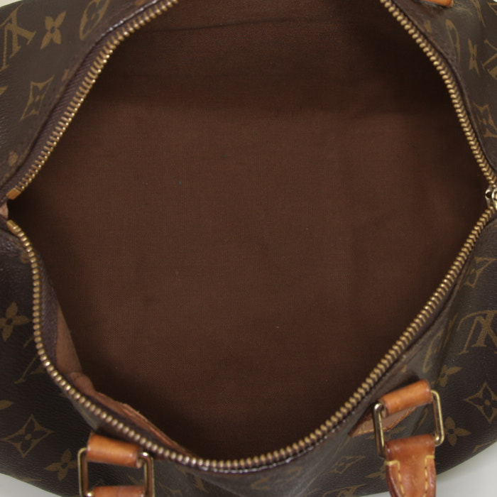 Sac à main Louis Vuitton Speedy 30 en toile monogram marron et cuir naturel - Detail D2