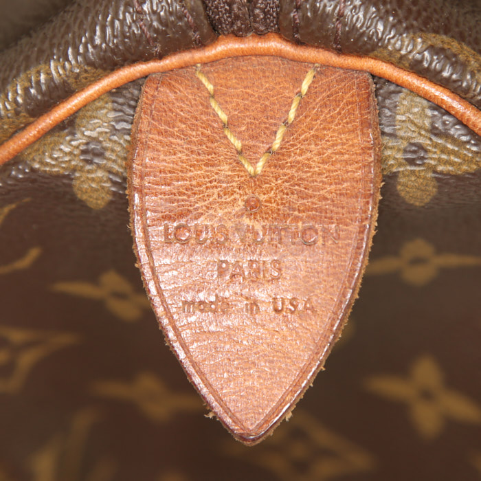 Sac à main Louis Vuitton Speedy 30 en toile monogram marron et cuir naturel - Detail D3