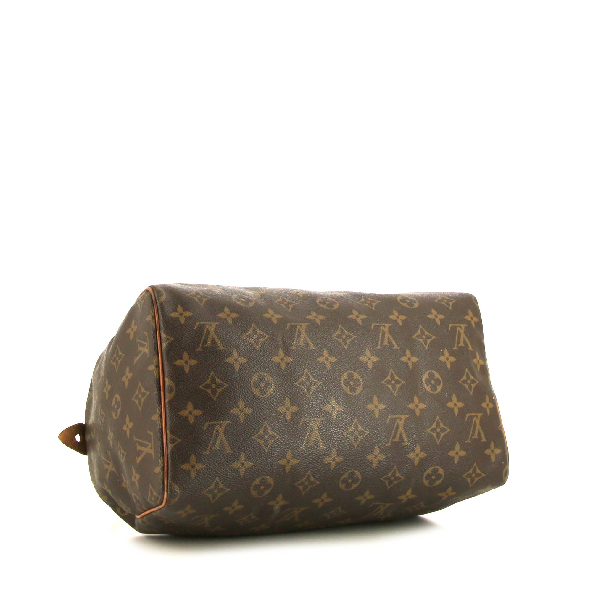 Bolso de mano Louis Vuitton Speedy 30 en lona Monogram marrón y cuero natural - Detail D4