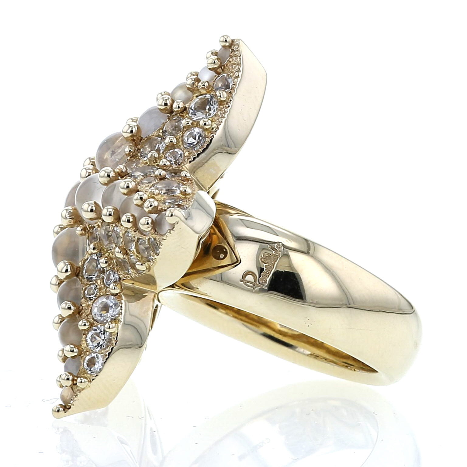 Pomellato Sirène ring in yellow gold, moonstone and topaz - Detail D2