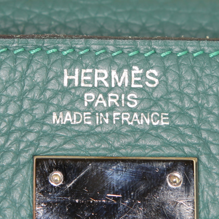 Hermes Kelly 40 cm handbag in malachite green togo leather - Detail D4