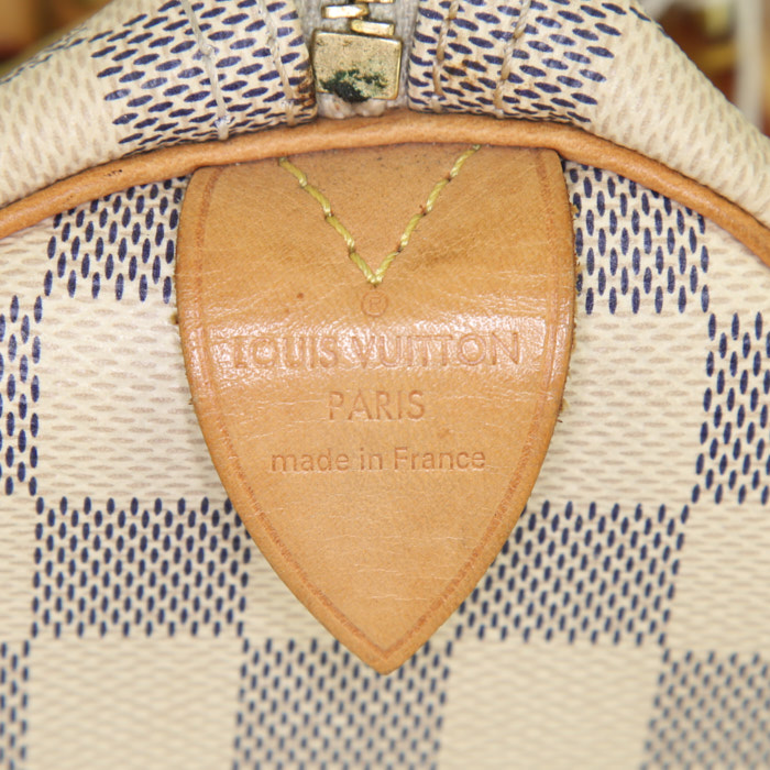 Louis Vuitton Speedy 30 handbag in azur damier canvas and natural leather - Detail D3