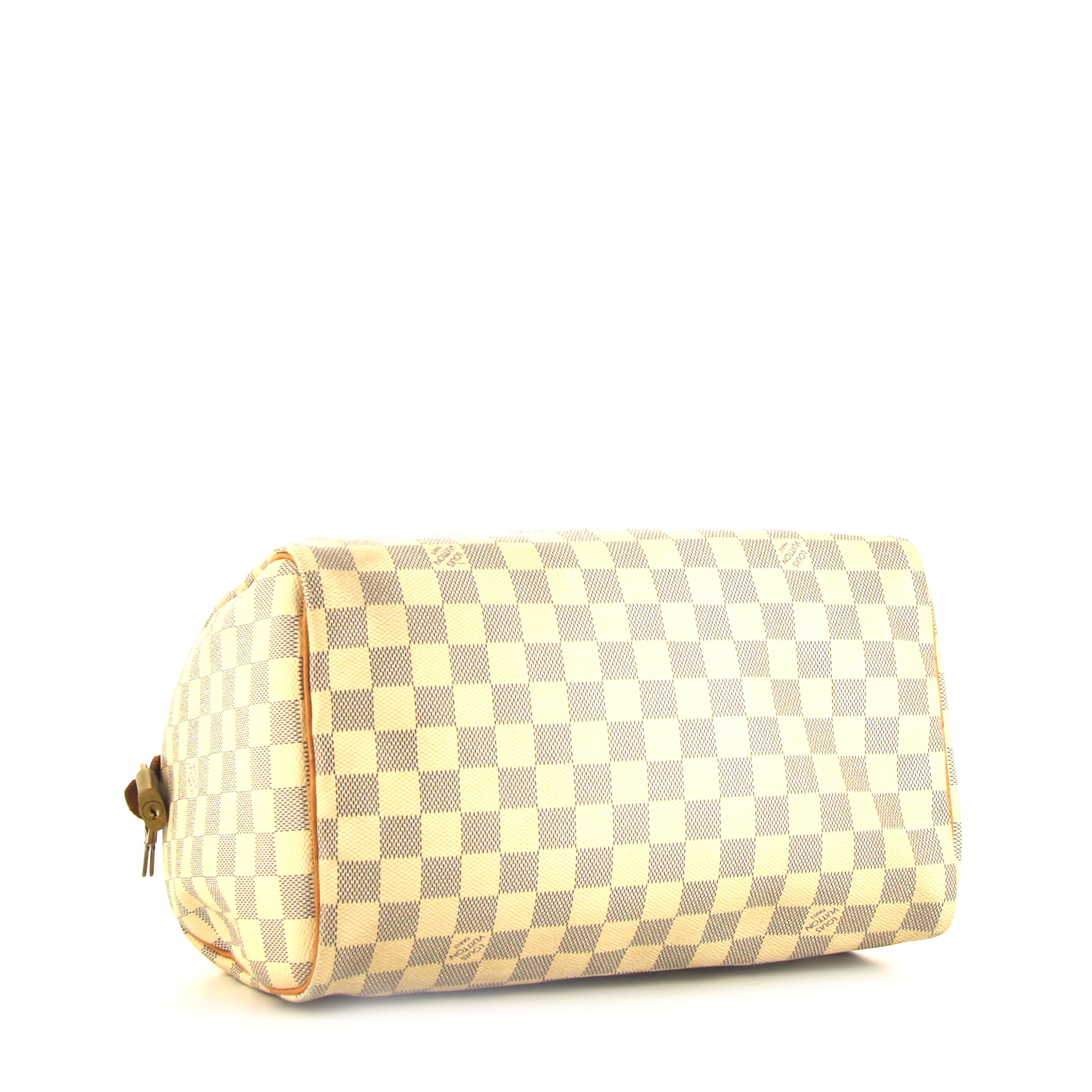 Louis Vuitton Speedy 30 handbag in azur damier canvas and natural leather - Detail D4