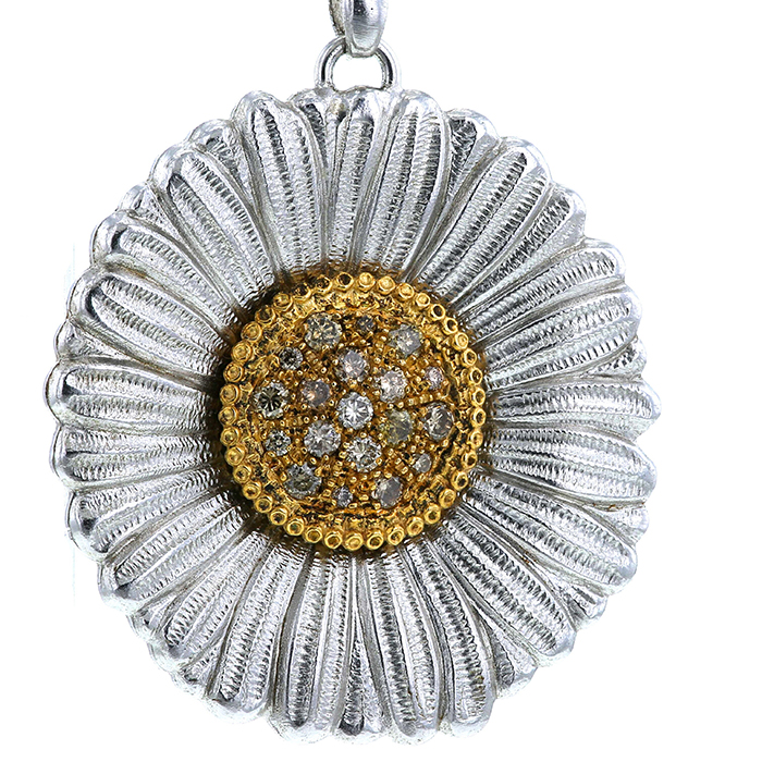 Pendientes Buccellati Blossom Daisy en plata,  plata dorada y diamantes color coñac - Detail D4