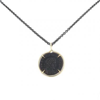 Maison Auclert necklace in yellow gold, silver and bronze antic coin