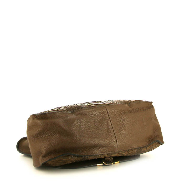 Bolso de mano Chloé Marcie en piel de pitón de color marrón glacial y cuero marrón - Detail D4