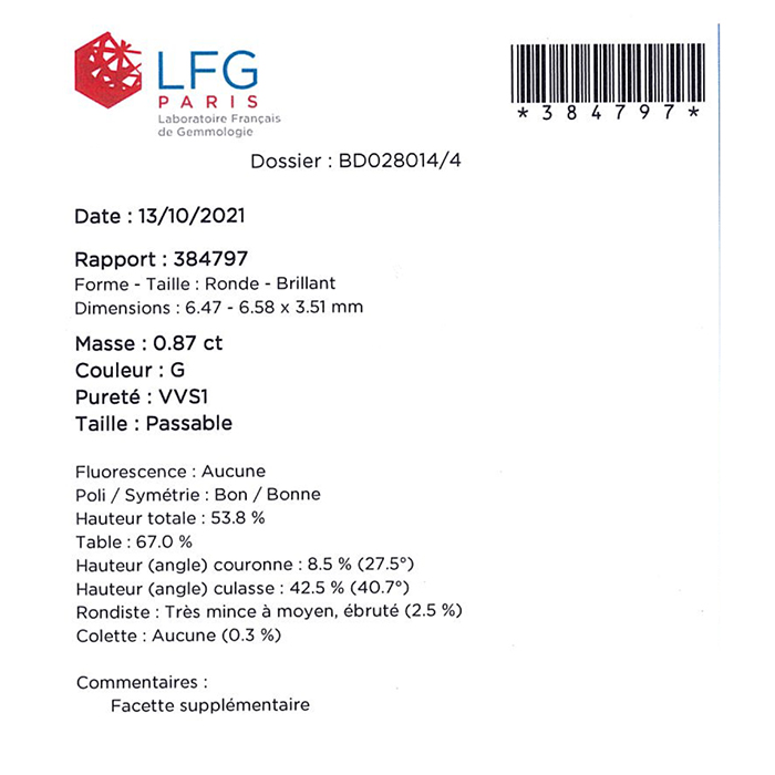 Sortija solitaria Atelier Collector Square en oro blanco y en diamante (0.87 ct) - Detail D5