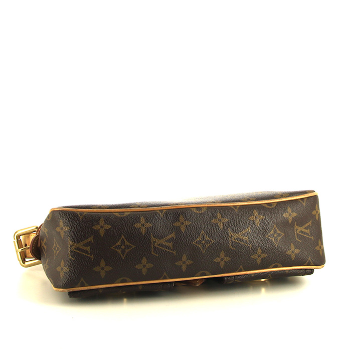 Sac à main Louis Vuitton Hudson en toile monogram marron et cuir naturel - Detail D4