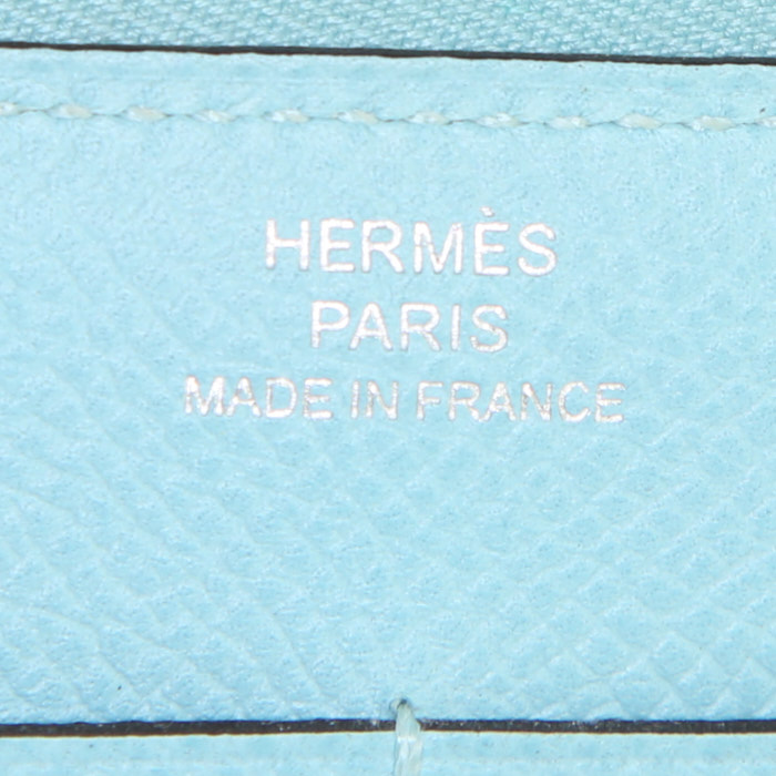 Portafogli Hermès Soie Cool in seta blu a fiori e pelle Epsom Bleu Atoll - Detail D3