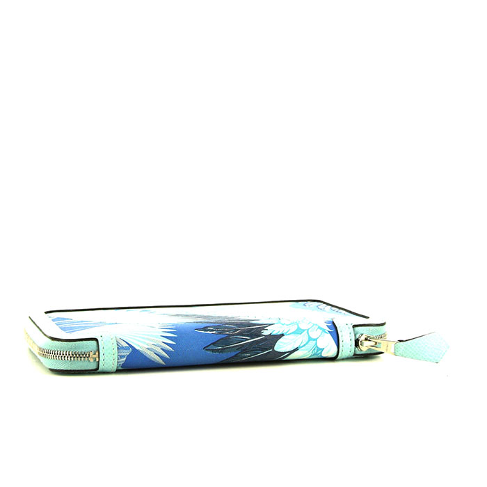 Hermès Soie Cool wallet in blue silk and Bleu Atoll epsom leather - Detail D4