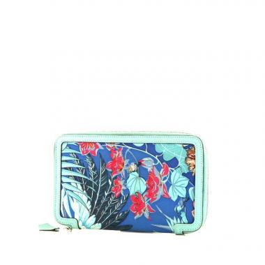 Billetera Hermès Soie Cool en seda azul y cuero epsom Bleu Atoll