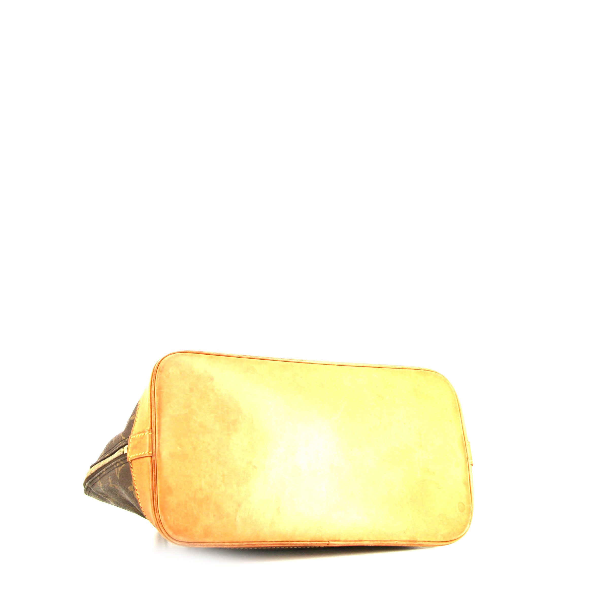 Sac à main Louis Vuitton Alma petit modèle en toile monogram marron et cuir naturel - Detail D4