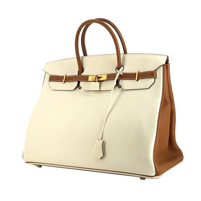 Hermes Birkin 40 cm handbag in white togo leather and gold togo leather - 00pp