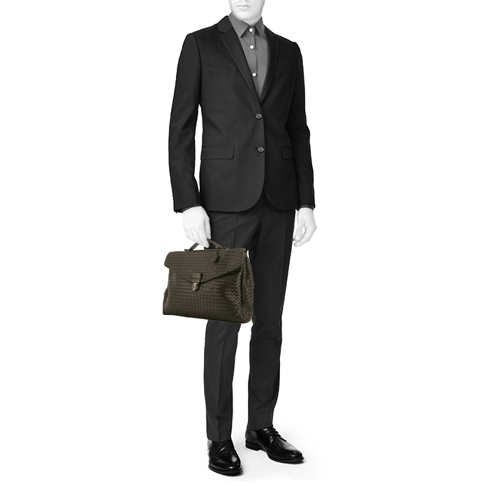 Borsa portadocumenti Bottega Veneta in pelle intrecciata marrone - Detail D1