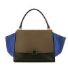 Celine Trapeze handbag in black and taupe leather and blue suede - 360 thumbnail
