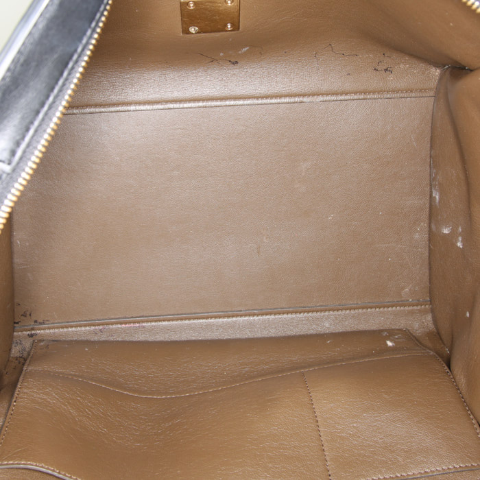 Bolso de mano Celine  Trapeze modelo grande  en cuero negro y color topo y ante azul - Detail D2