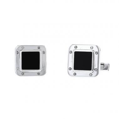 Paire de boutons de manchette Cartier Santos Dumont en argent et onyx