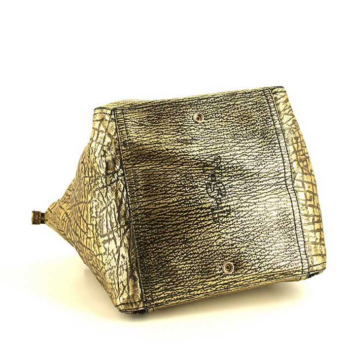 Shopping bag Saint Laurent Downtown modello piccolo in pelle martellata dorata - Detail D4