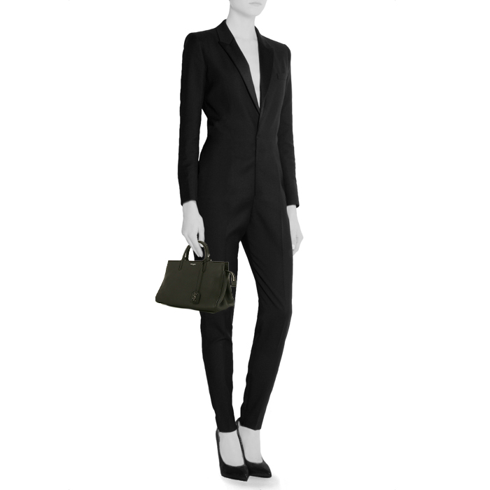 Saint Laurent Rive Gauche handbag in black grained leather - Detail D1