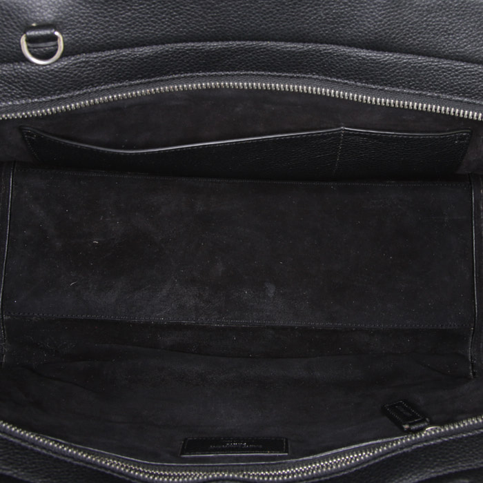 Bolso de mano Saint Laurent Rive Gauche en cuero granulado negro - Detail D3