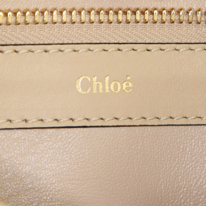 Chloé handbag in beige, burgundy and black leather - Detail D3
