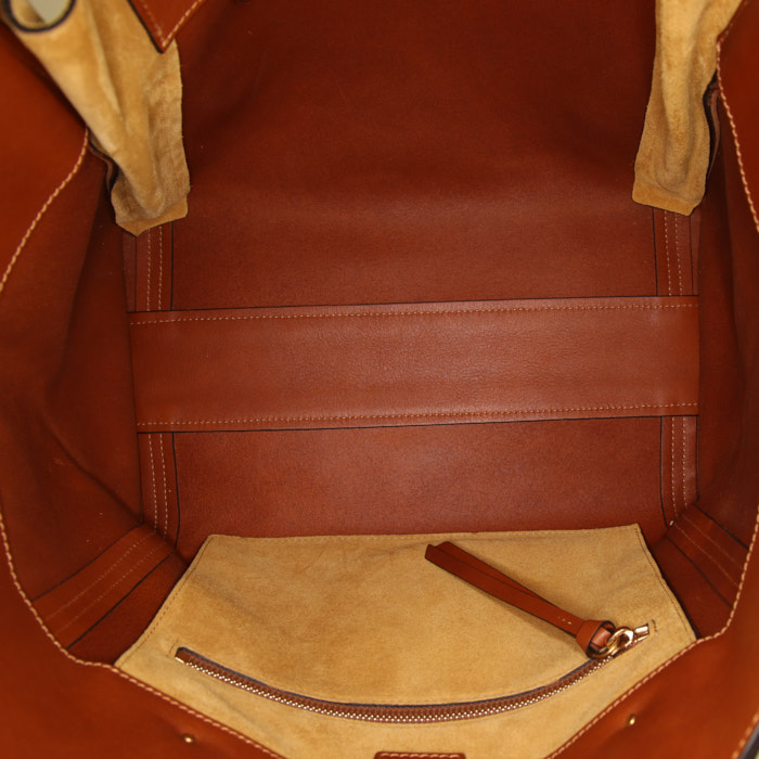 Chloé shopping bag in brown leather and yellow suede - Detail D2