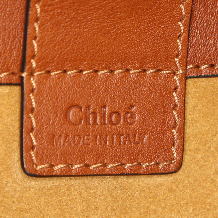 Chloé shopping bag in brown leather and yellow suede - Detail D3