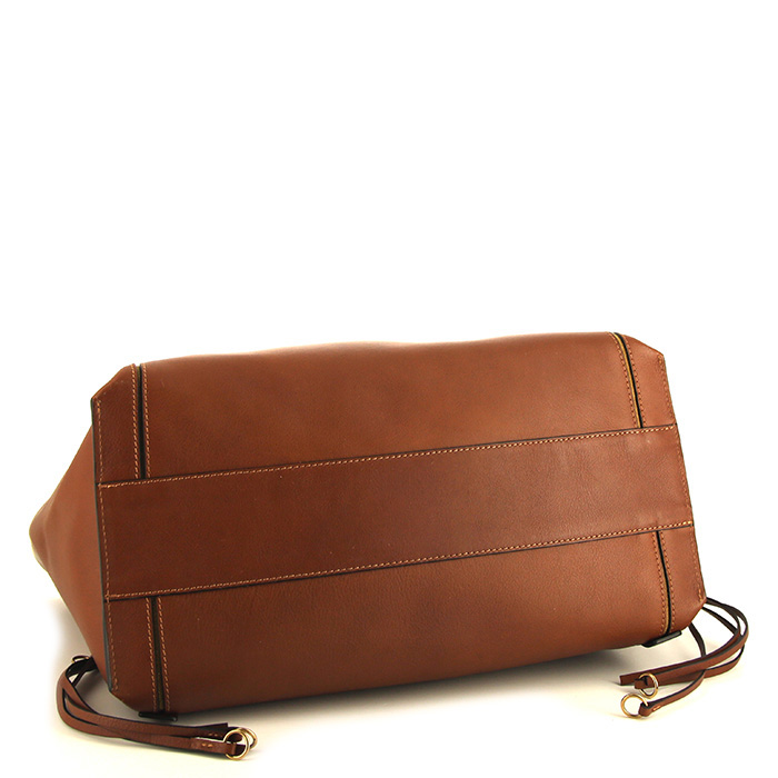 Chloé shopping bag in brown leather and yellow suede - Detail D4