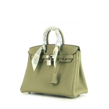 Bolso de mano Hermes Birkin 25 cm en cuero togo verde Sauge